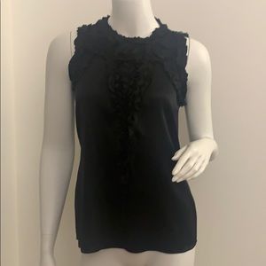 ELIE TAhari black silk sleeveless top with ruffles